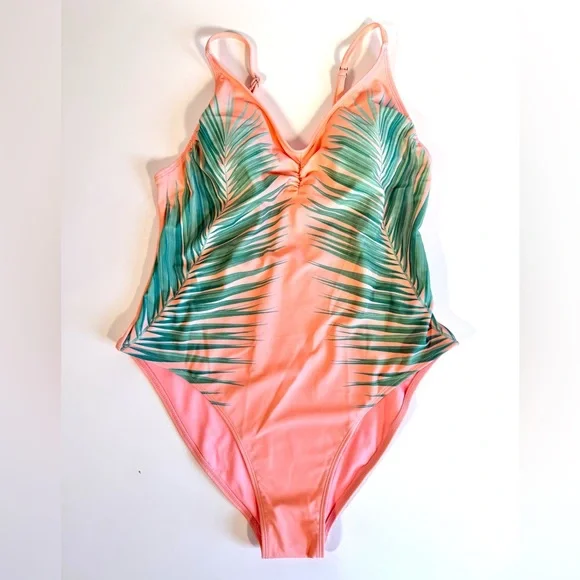 Xhilaration Tropical Palm Print Scoop Back One Piece Swimsuit - Picture 11 of 12